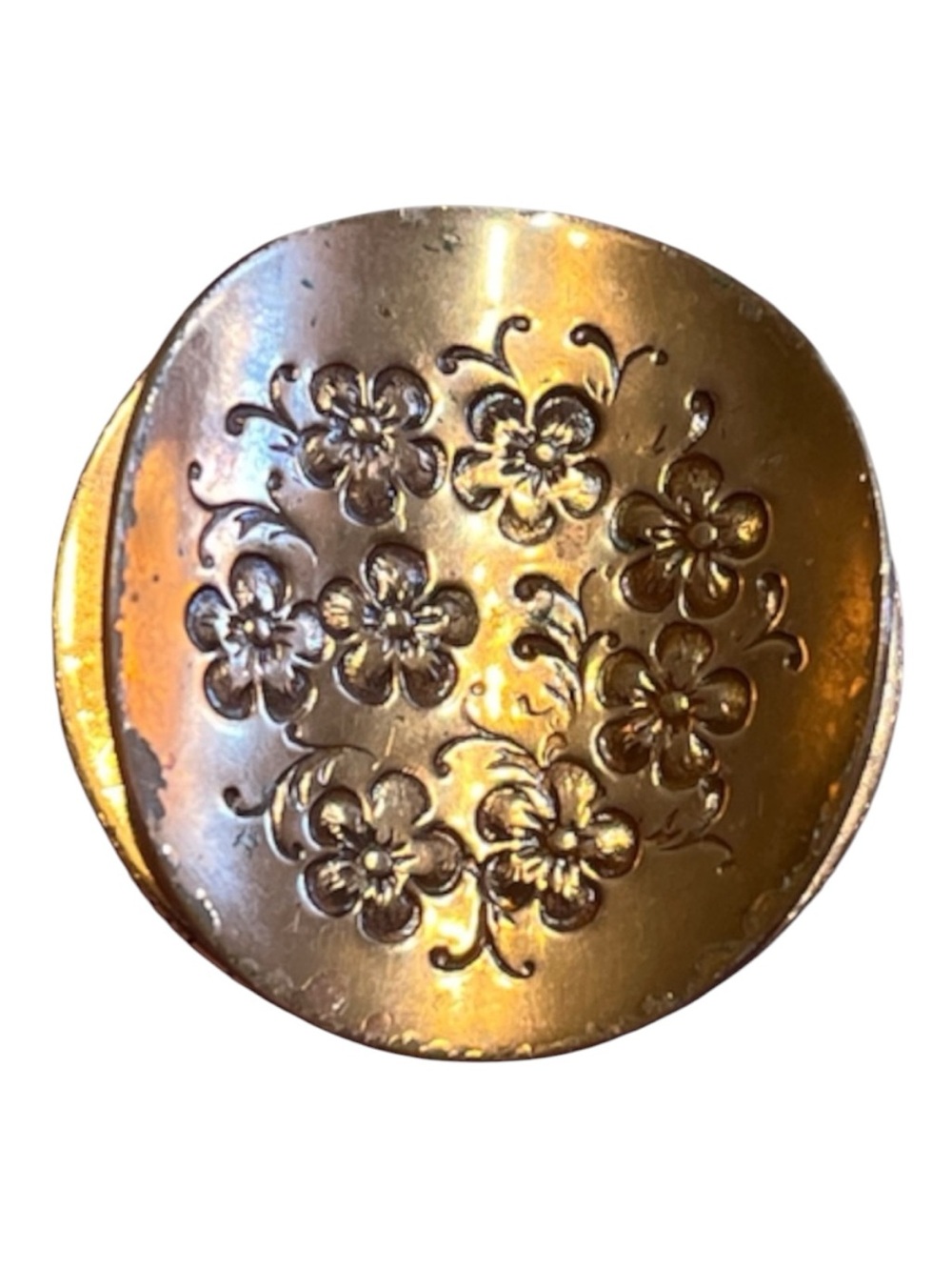 Vintage Gret Barkin Hand Wrought Copper Round Floral Brooch